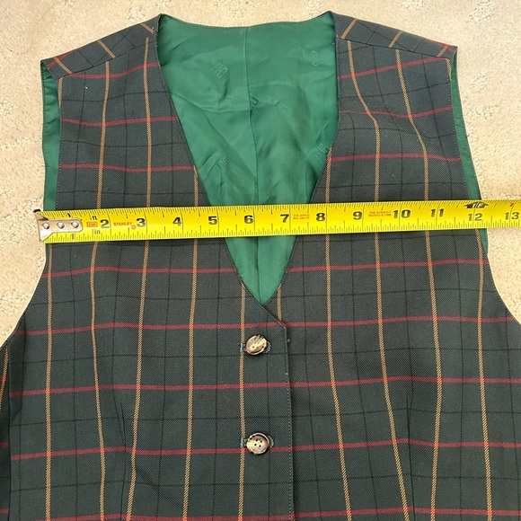 Womens vintage Dark Green Plaid Waistcoat Size S DAKS London made In Japan Wool - Picture 12 of 12